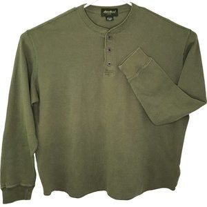 Eddie Bauer Men XL Green Waffle Knit Henley Stains